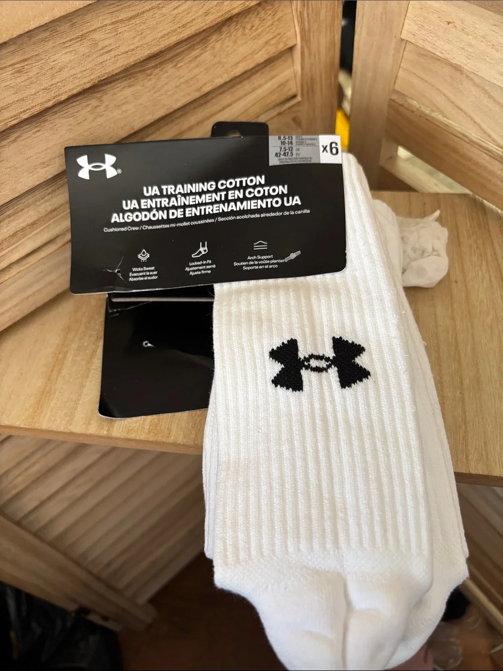 Under Armour White Crew Athletic Socks with Black Logo (3 Pack)